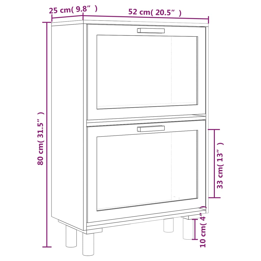 Schuhschrank Weiß 52x25x80 cm Holzwerkstoff & Rattan Natur