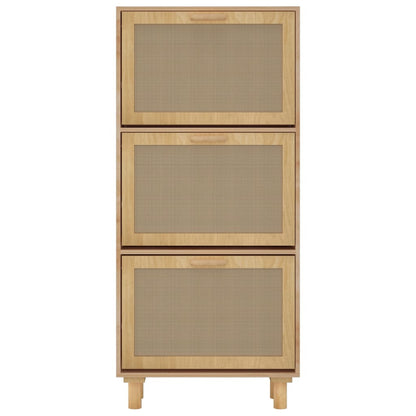 Schuhschrank Braun 52x25x115 cm Holzwerkstoff & Rattan Natur