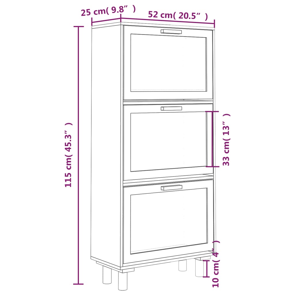 Schuhschrank Braun 52x25x115 cm Holzwerkstoff & Rattan Natur