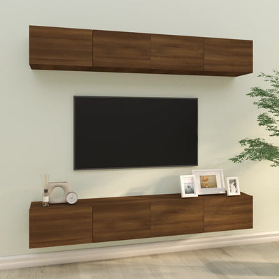 TV-Wandschränke 4 Stk. Braun Eiche 100x30x30 cm