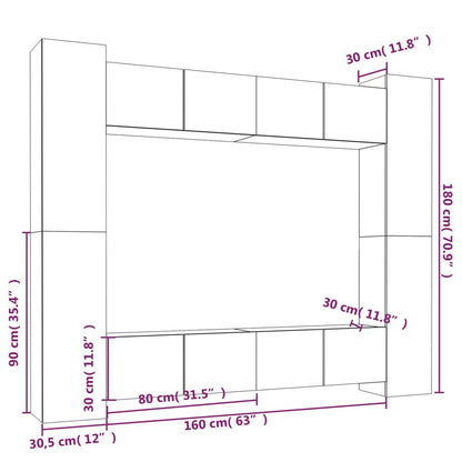 8-tlg. TV-Schrank-Set Braun Eichen-Optik Holzwerkstoff