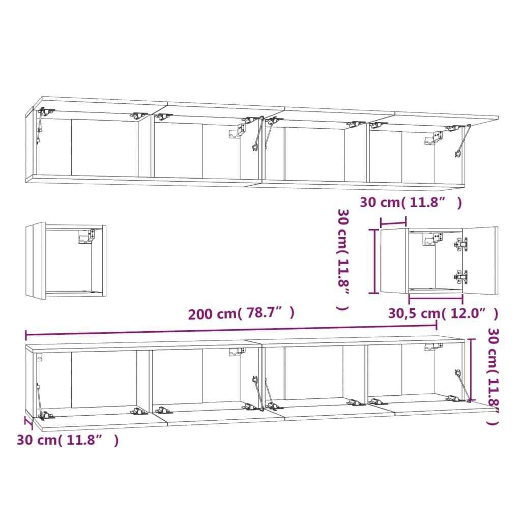 6-tlg. TV-Schrank-Set Braun Eichen-Optik Holzwerkstoff