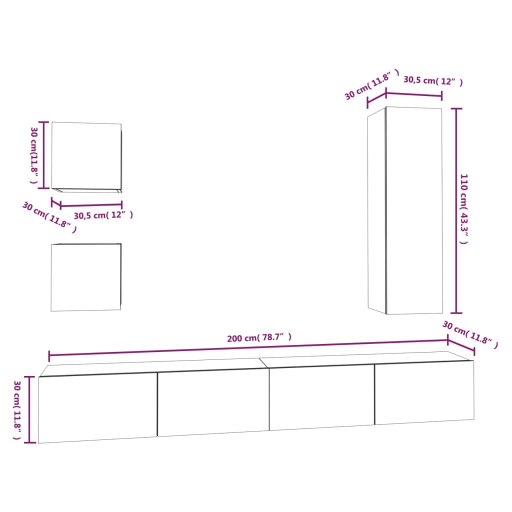 5-tlg. TV-Schrank-Set Räuchereiche Holzwerkstoff