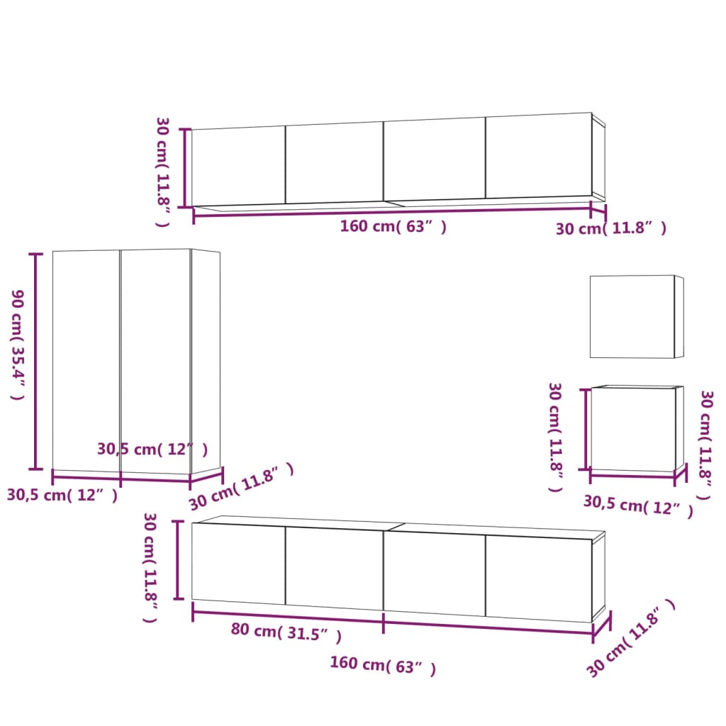 8-tlg. TV-Schrank-Set Räuchereiche Holzwerkstoff