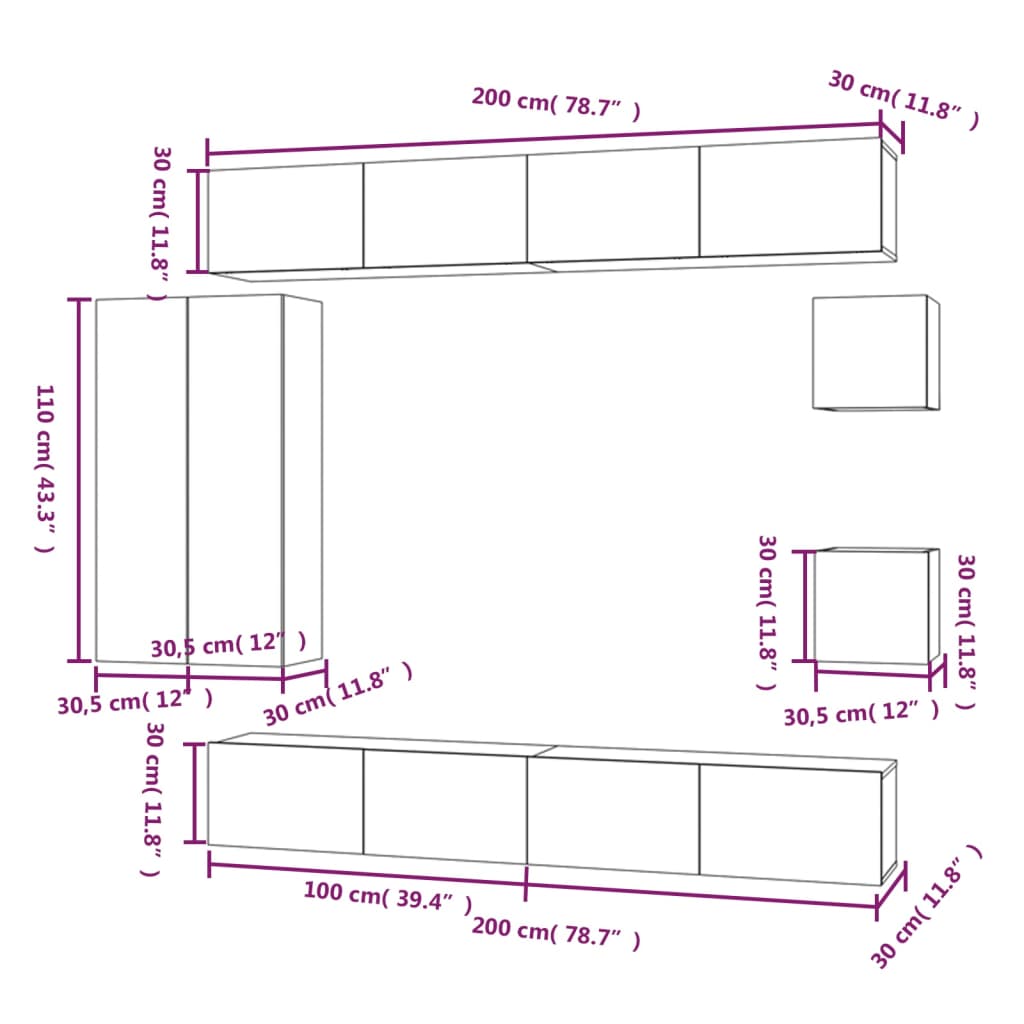 8-tlg. TV-Schrank-Set Sonoma-Eiche Holzwerkstoff