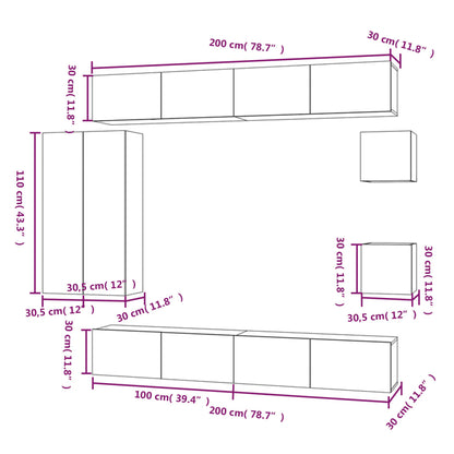 8-tlg. TV-Schrank-Set Räuchereiche Holzwerkstoff