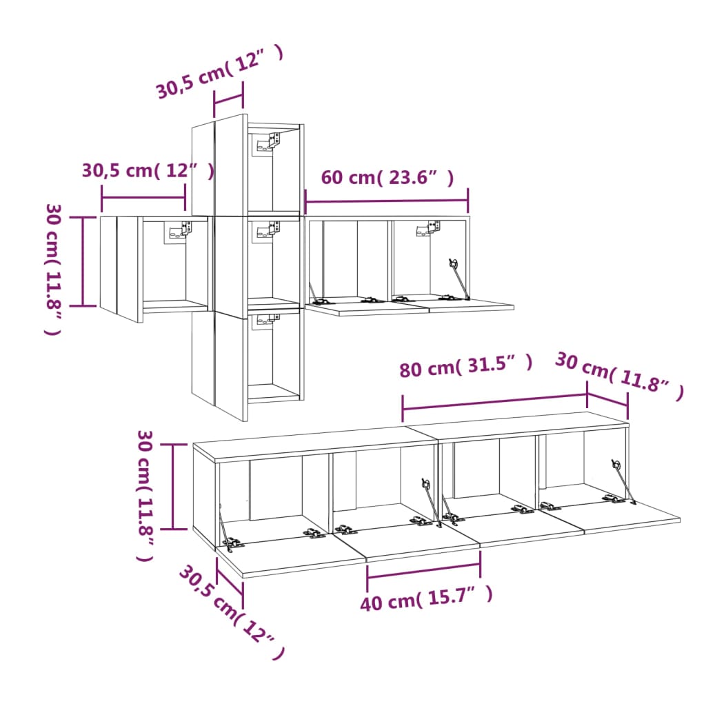 7-tlg. TV-Schrank-Set Räuchereiche Holzwerkstoff