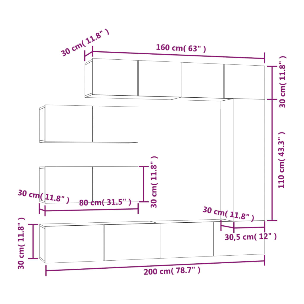 7-tlg. TV-Schrank-Set Räuchereiche Holzwerkstoff