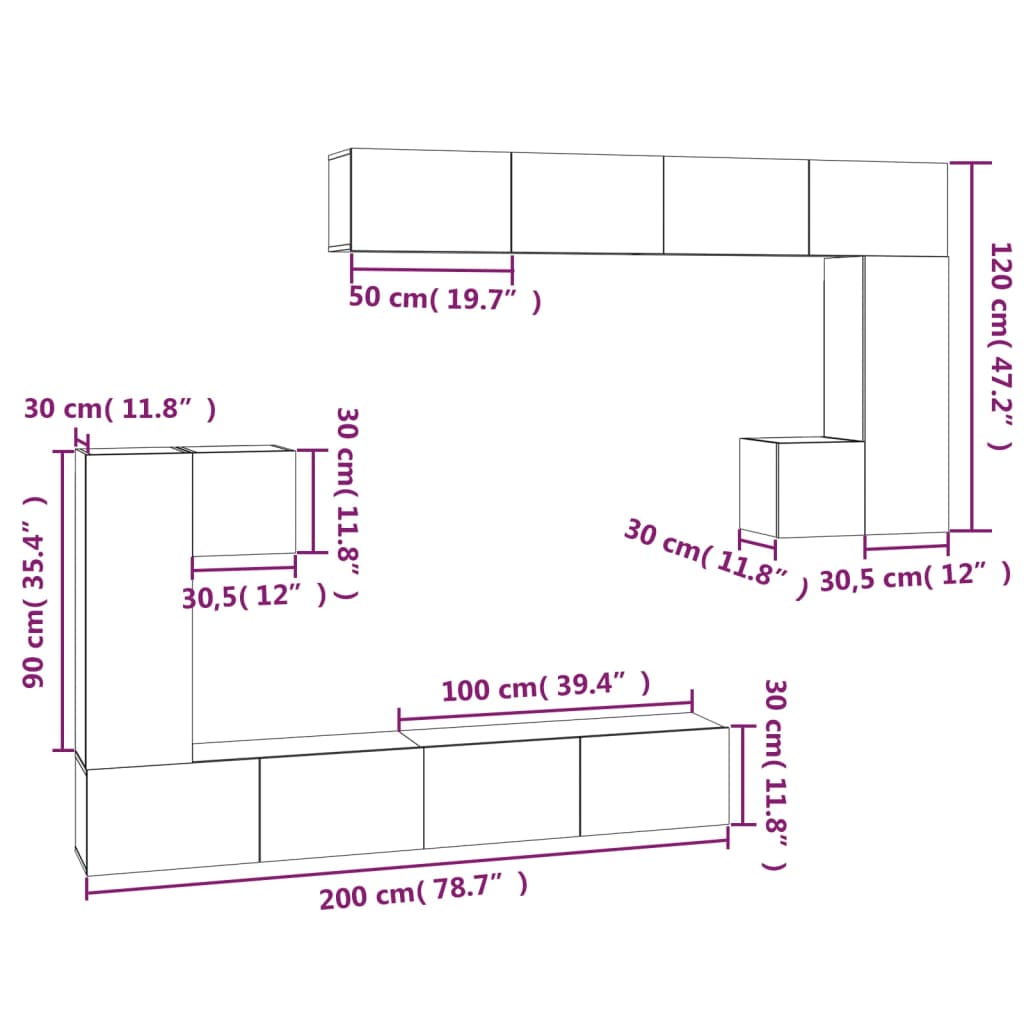 TV-Wandschrank Schwarz Holzwerkstoff