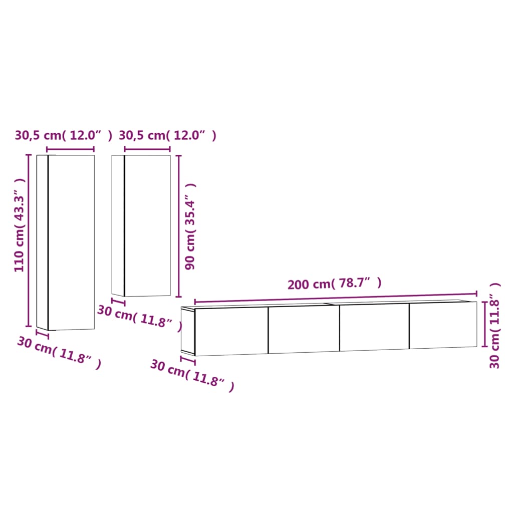 4-tlg. TV-Schrank-Set Betongrau Holzwerkstoff