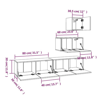 4-tlg. TV-Schrank-Set Räuchereiche Holzwerkstoff