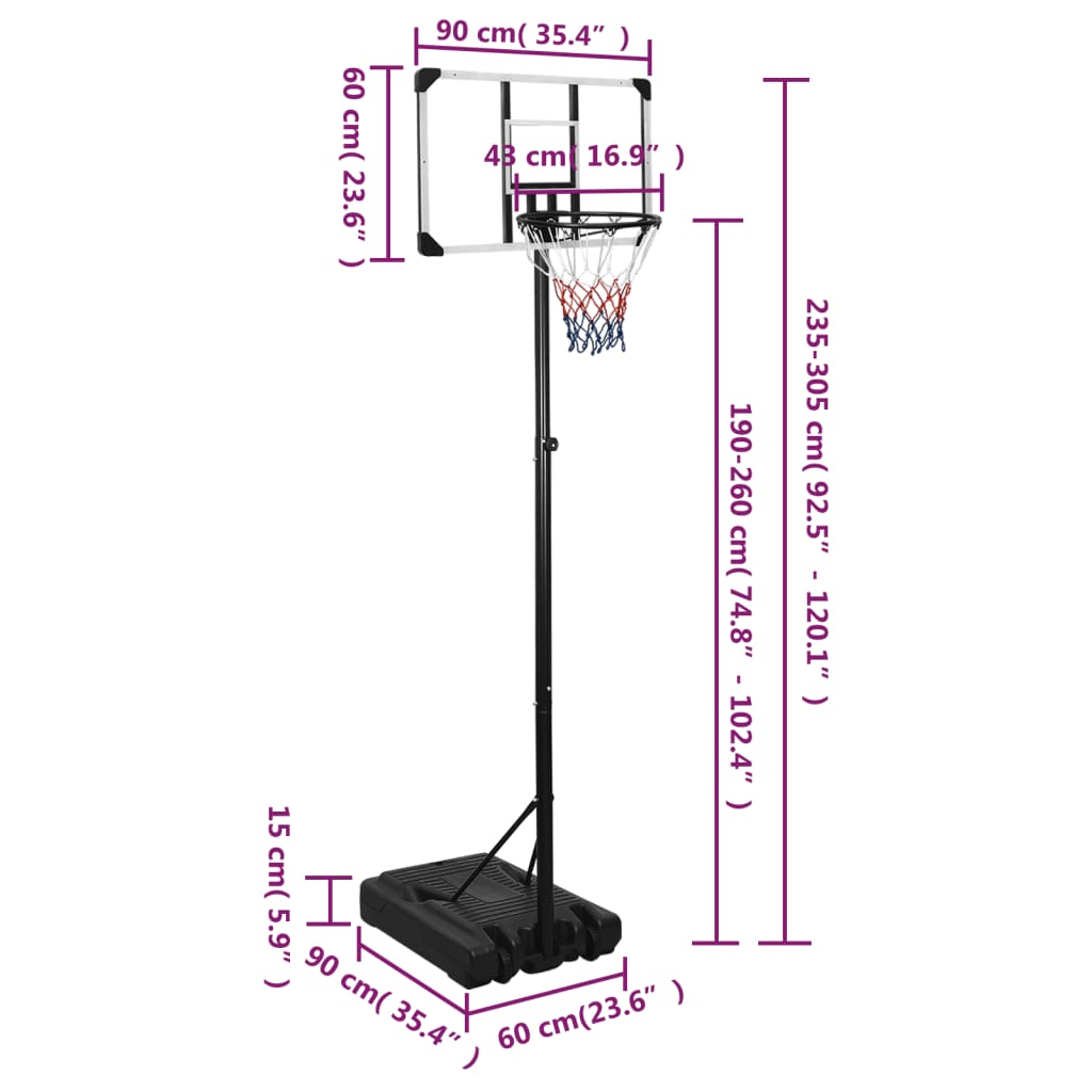 Basketballständer Transparent 235-305 cm Polycarbonat