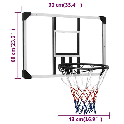 Canestro da basket, trasparente, 90x60x2,5 cm, policarbonato