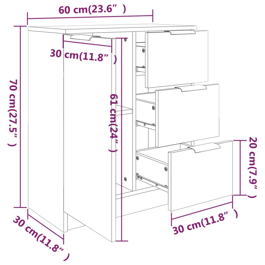 Sideboards 2 Stk. Schwarz 60x30x70 cm Holzwerkstoff