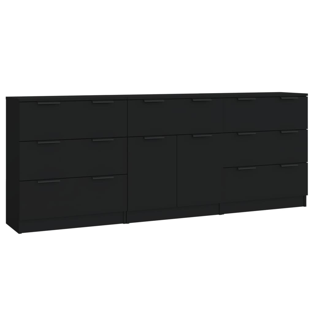 3-tlg. Sideboards Schwarz Holzwerkstoff