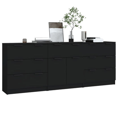 3-tlg. Sideboards Schwarz Holzwerkstoff