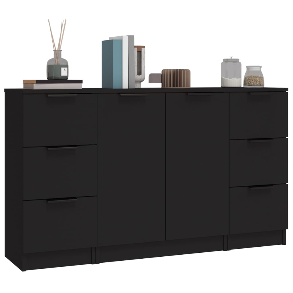 Sideboards 3 Stk. Schwarz Holzwerkstoff