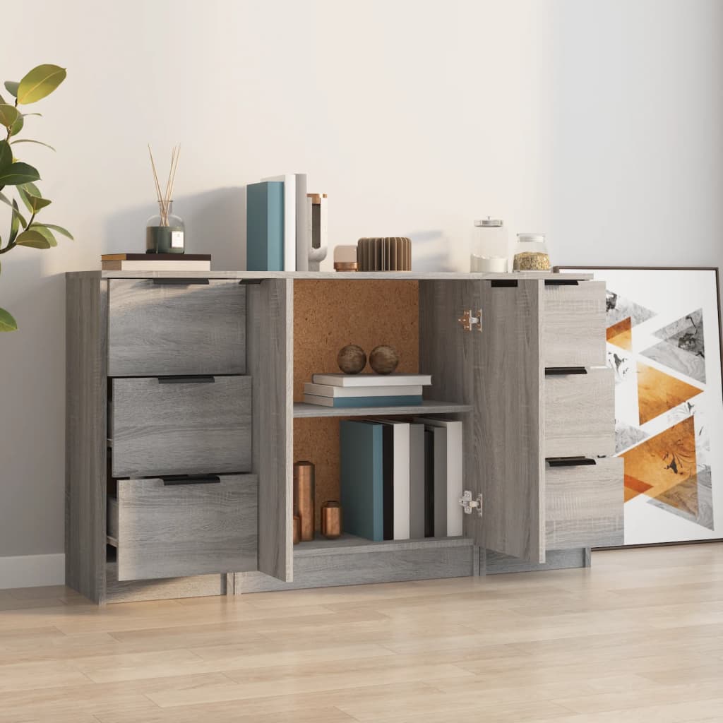 Sideboards 3 Stk. Grau Sonoma Holzwerkstoff