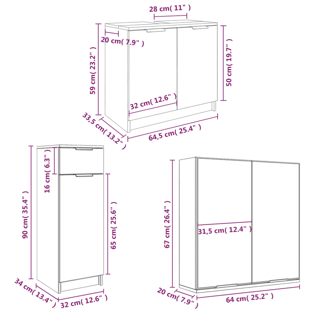 4-tlg. Badmöbel-Set Räuchereiche Holzwerkstoff