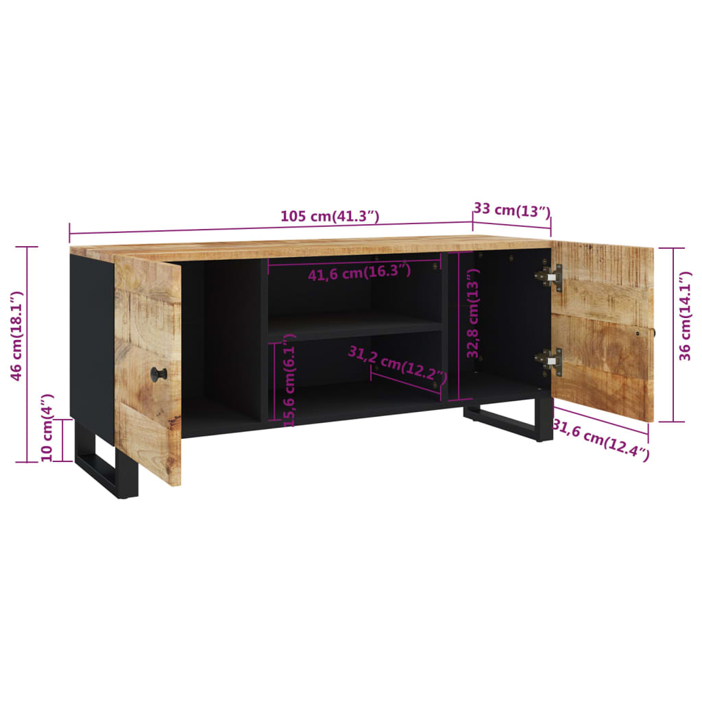 TV-Schrank 105x33x46 cm Massivholz Mango