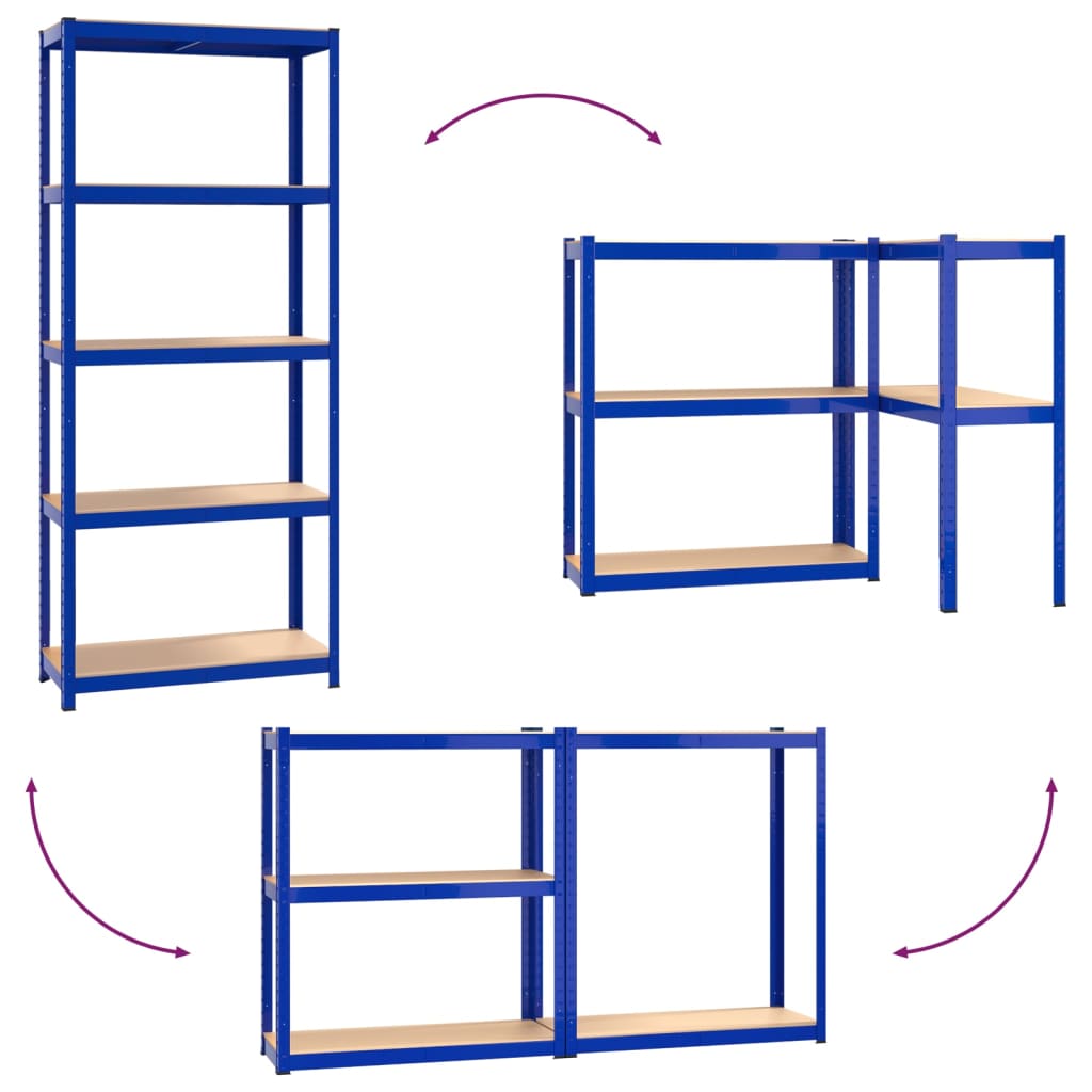 Regale mit 5 Böden 3 Stk. Blau Stahl & Holzwerkstoff