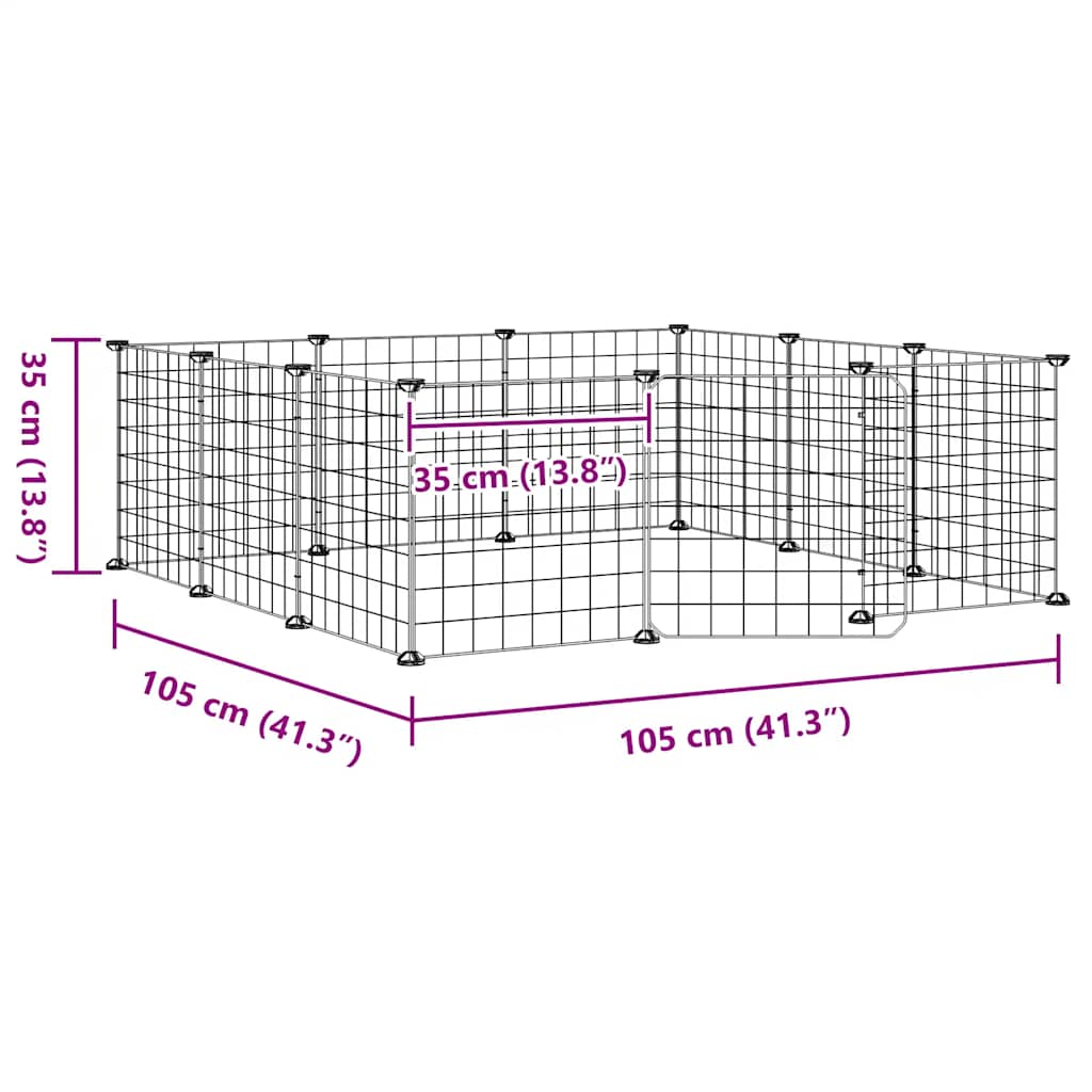 Gabbia per animali domestici a 12 pannelli con porta, nera, 35x35 cm, acciaio