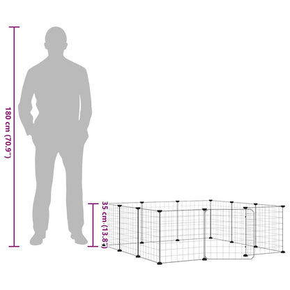 Gabbia per animali domestici a 12 pannelli con porta, nera, 35x35 cm, acciaio