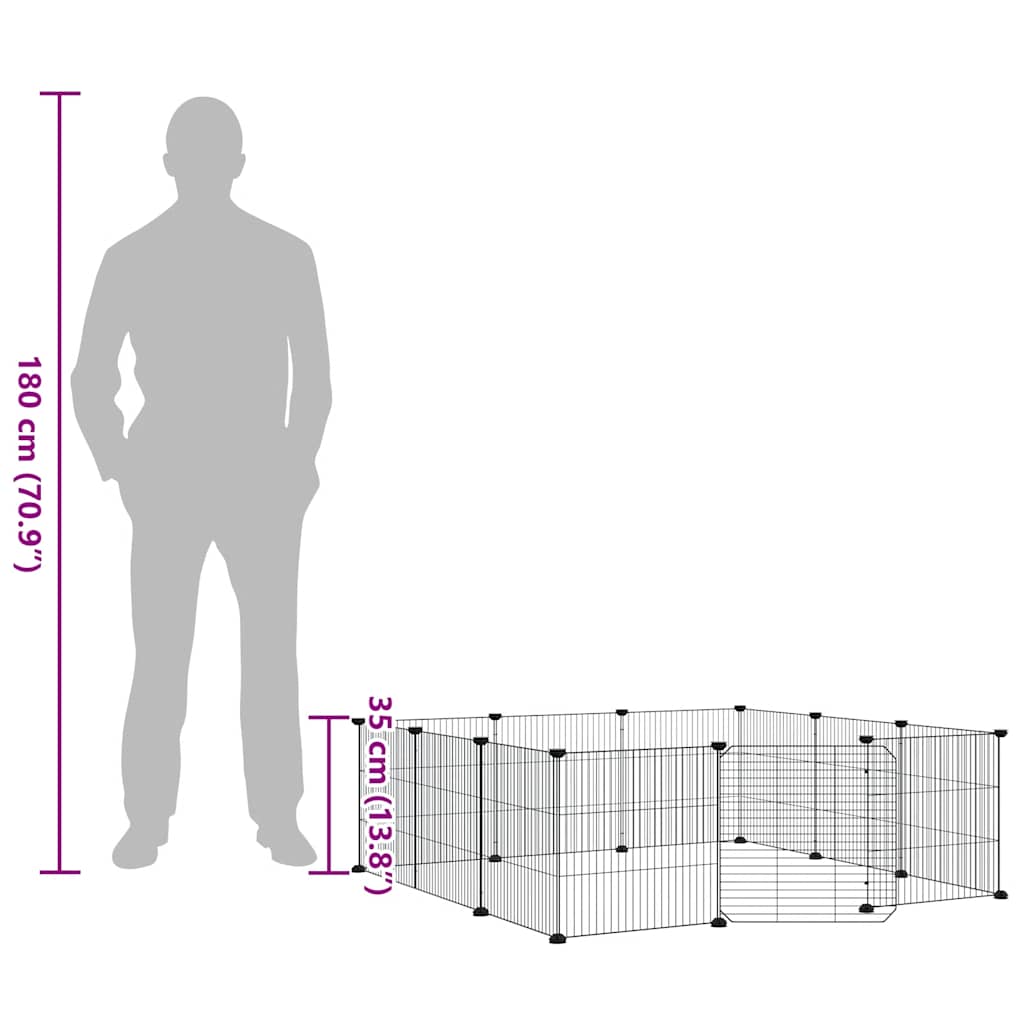 Gabbia per animali domestici a 12 pannelli con porta, nera, 35x35 cm, acciaio