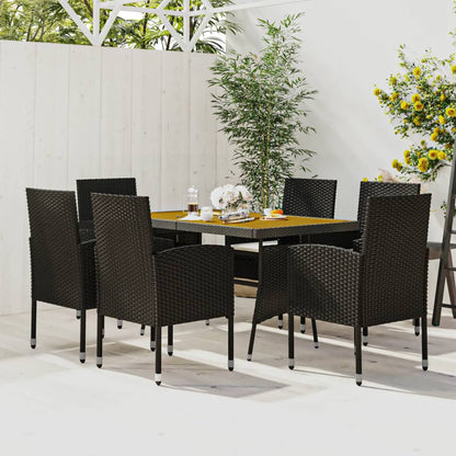 7-tlg. Garten-Essgruppe Poly Rattan Schwarz