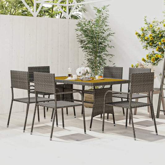 7-tlg. Garten-Essgruppe Poly Rattan Grau