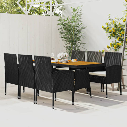 7-tlg. Garten-Essgruppe Poly Rattan Schwarz