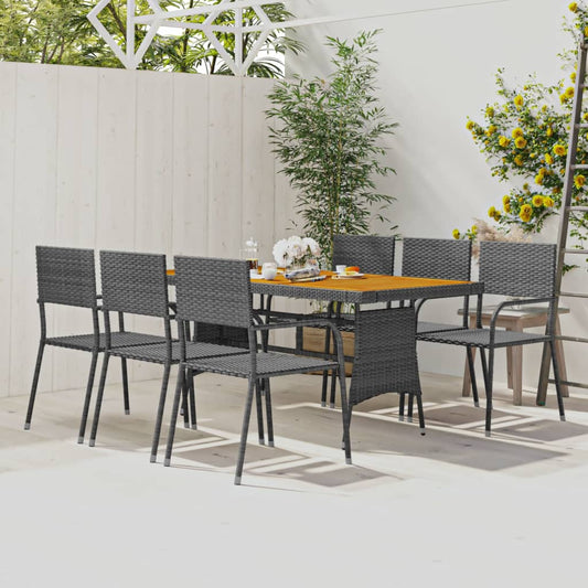 7-tlg. Garten-Essgruppe Poly Rattan Grau