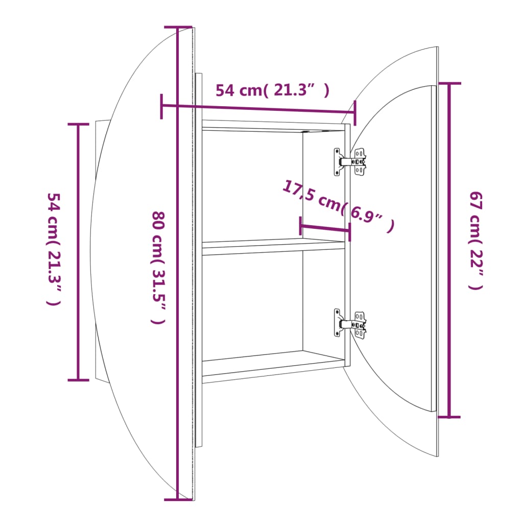 Badezimmerschrank mit Rundem Spiegel & LED Weiß 54x54x17,5 cm