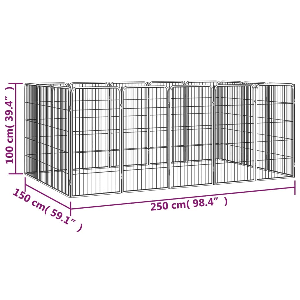 16-tlg. Hundelaufstall Schwarz 50x100cm Stahl Pulverbeschichtet