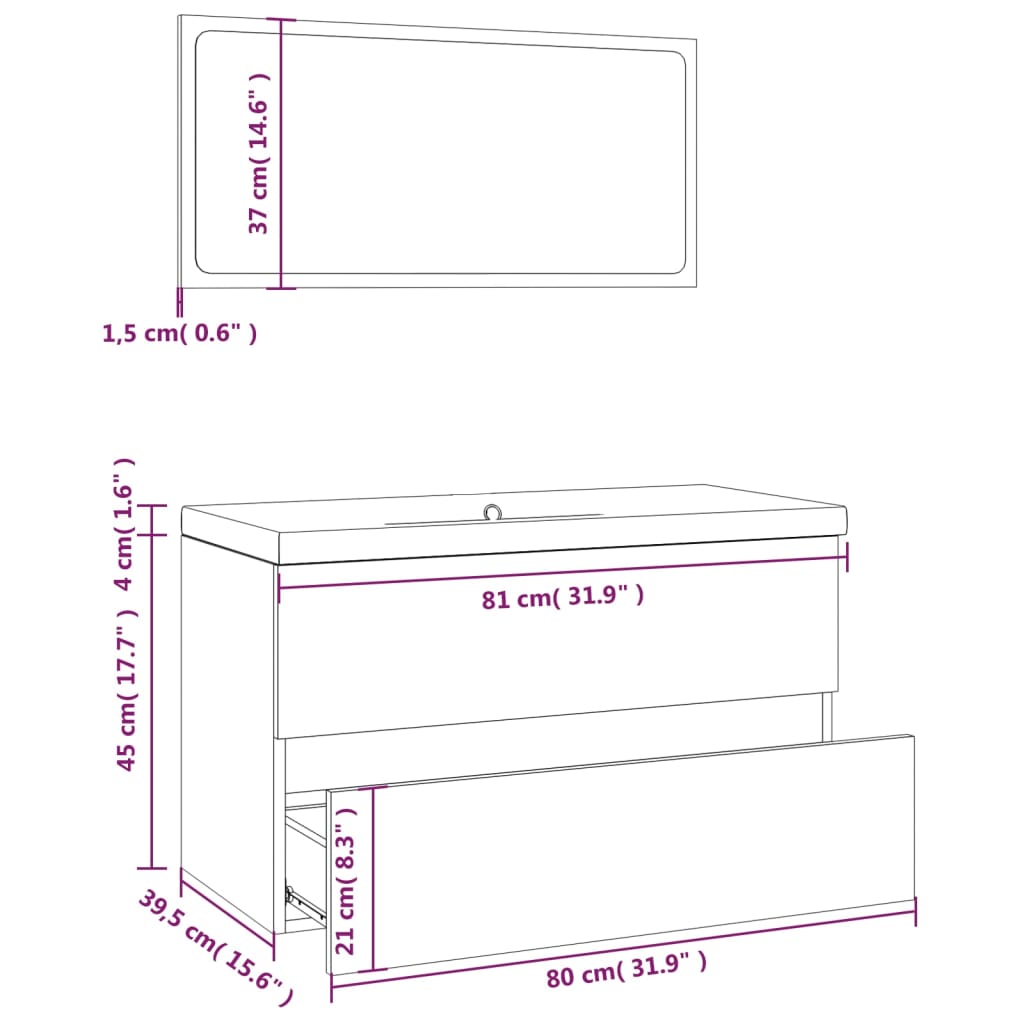 Badmöbel-Set Grau Sonoma Holzwerkstoff