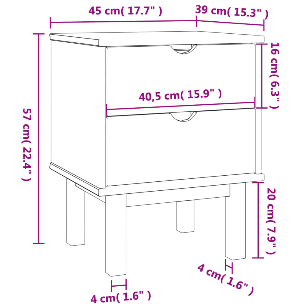 Nachttisch OTTA Braun&Grau 45x39x57 cm Massivholz Kiefer