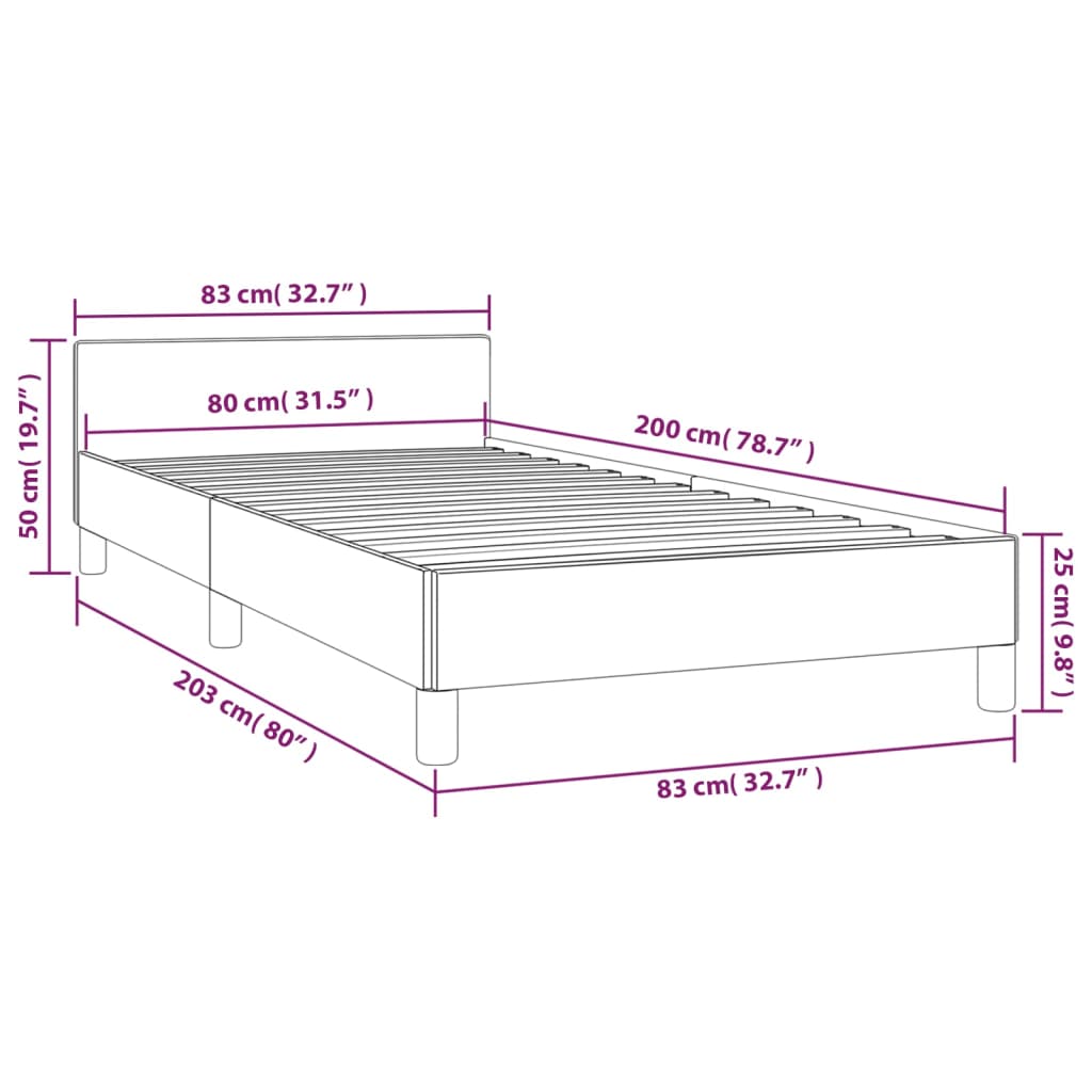 Bettgestell mit Kopfteil ohne Matratze Taupe 80x200 cm Stoff