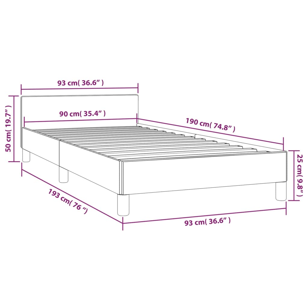 Bettgestell mit Kopfteil ohne Matratze Grau 90x190 cm