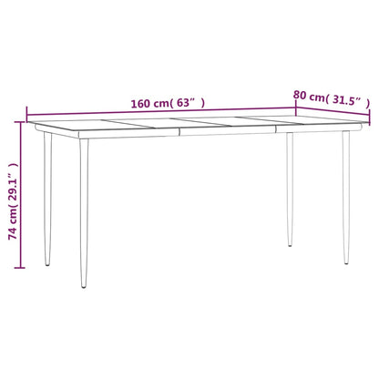 Garten-Esstisch Schwarz 160x80x74 cm Stahl und Hartglas