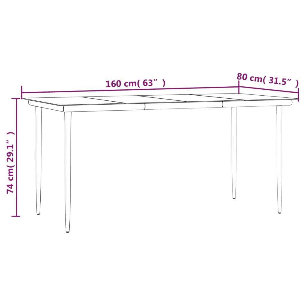 Garten-Esstisch Schwarz 160x80x74 cm Stahl und Hartglas