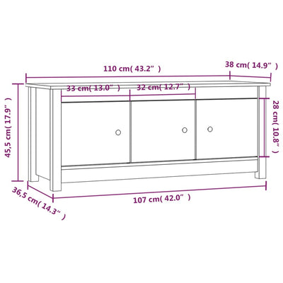 Schuhschrank Weiß 110x38x45,5 cm Massivholz Kiefer