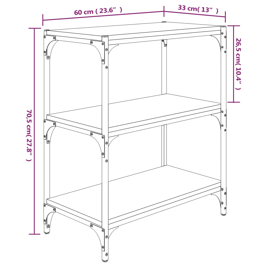 Bücherregal Schwarz 60x33x70,5 cm Holzwerkstoff und Stahl