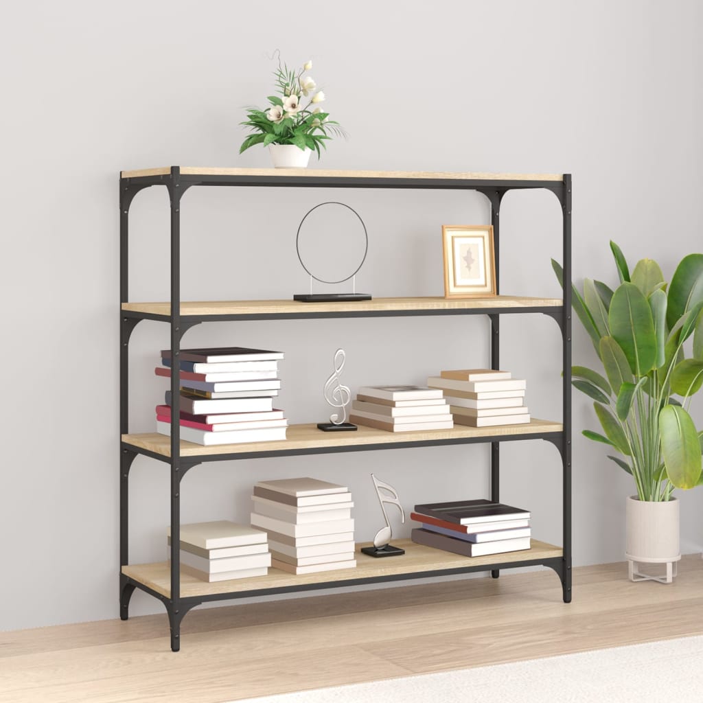 Bücherregal Sonoma-Eiche 100x33x100 cm Holzwerkstoff und Stahl