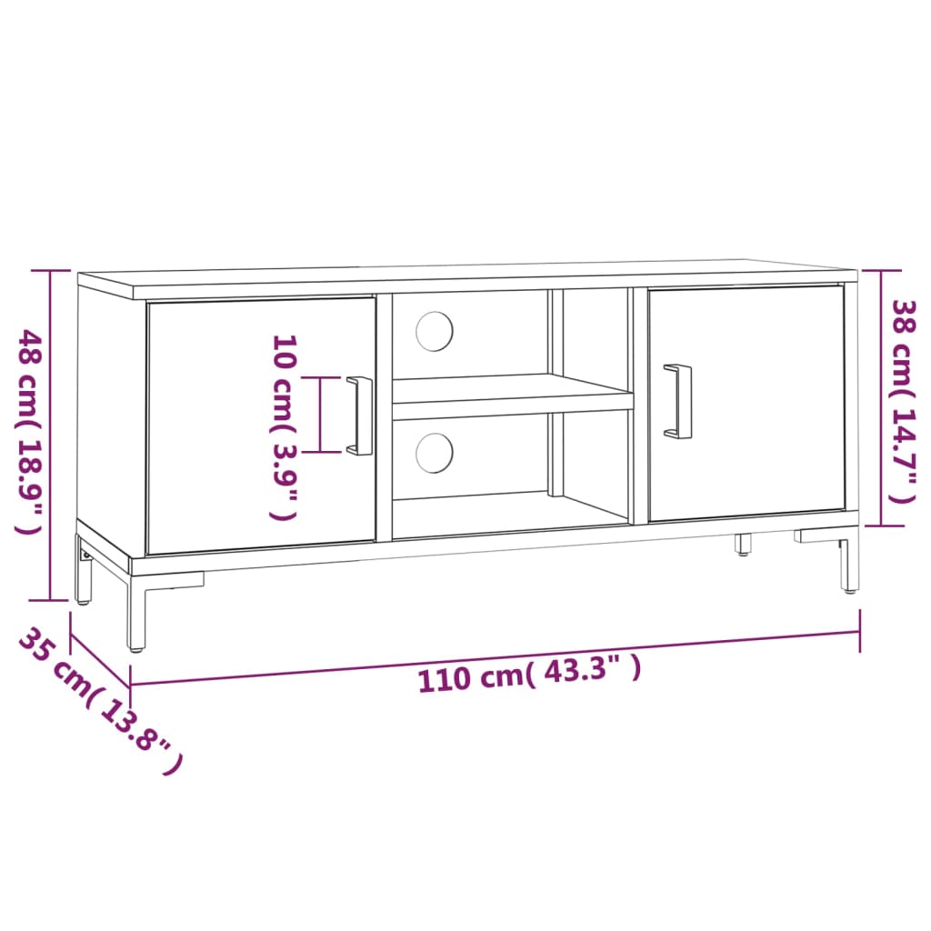 TV-Schrank Braun 110x35x48 cm Massivholz Kiefer