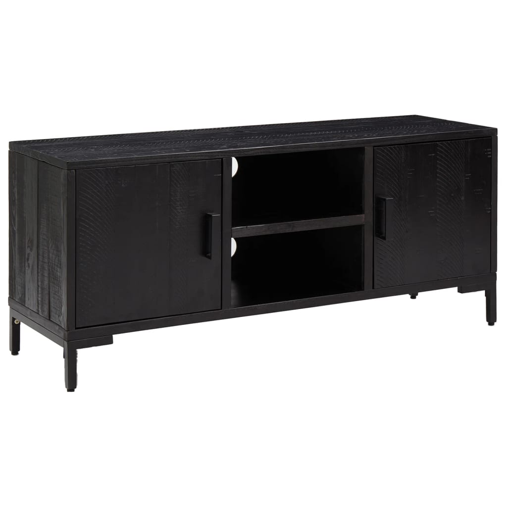 TV-Schrank Schwarz 110x35x48 cm Massivholz Kiefer