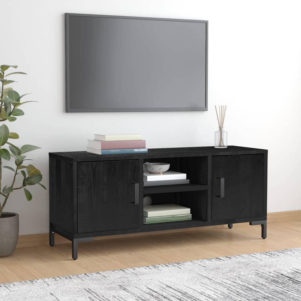 TV-Schrank Schwarz 110x35x48 cm Massivholz Kiefer