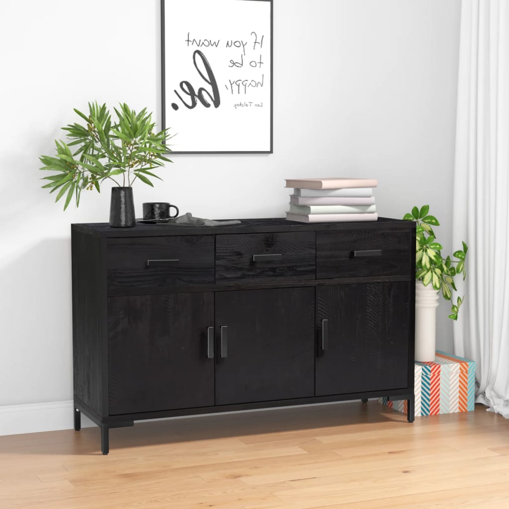 Sideboard Schwarz 110x35x70 cm Massivholz Kiefer