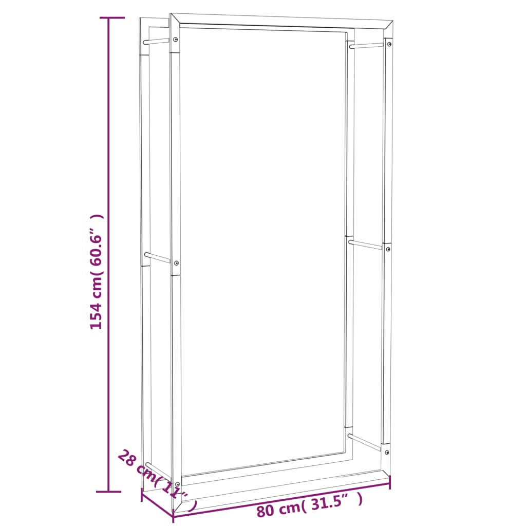 Brennholzregal Mattschwarz 80x28x154 cm Stahl