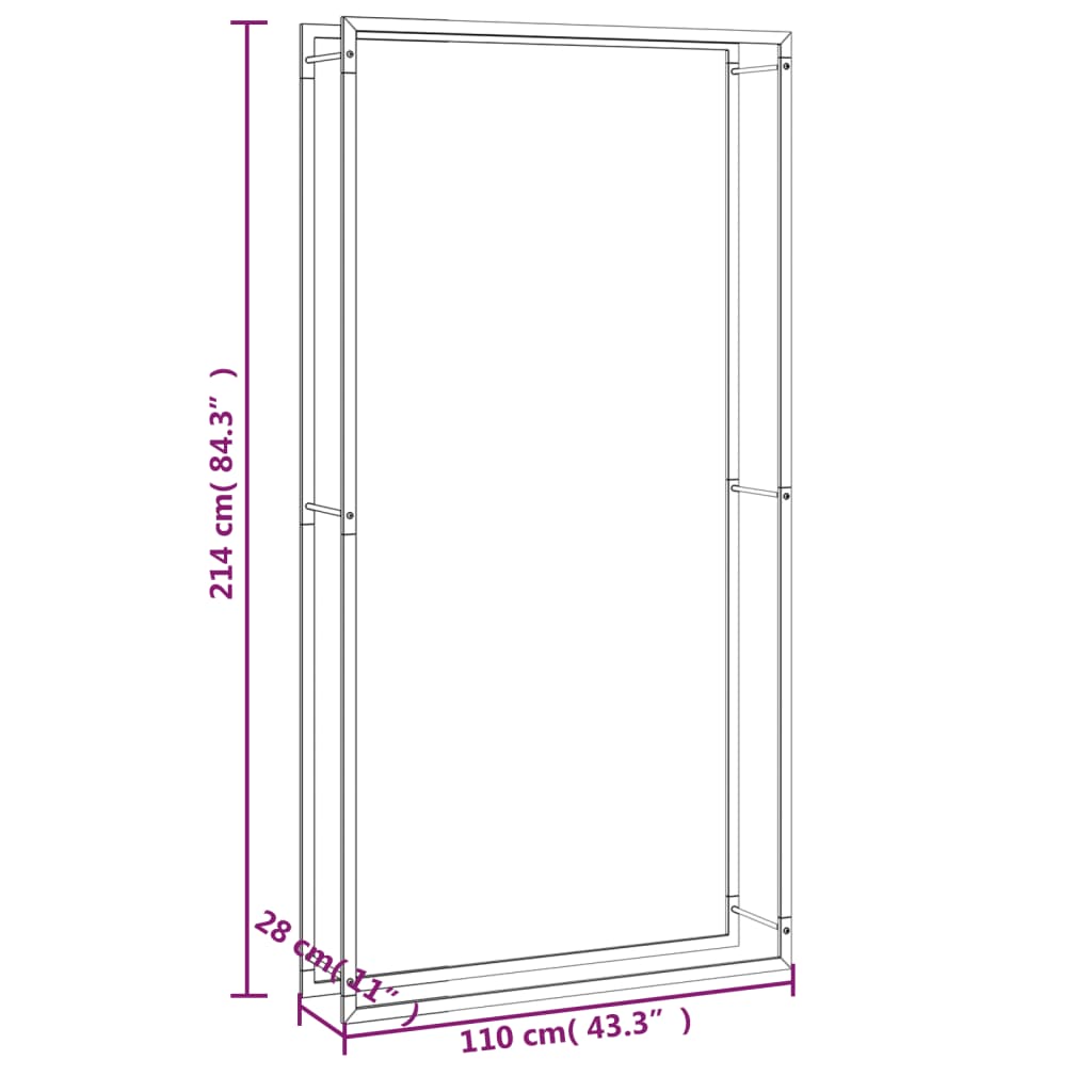 Brennholzregal Mattschwarz 110x28x214 cm Stahl