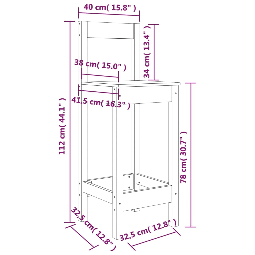 Barstühle 2 Stk. Weiß 40x41,5x112 cm Massivholz Kiefer